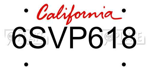 6SVP618 California License Plate