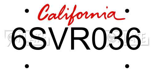 6SVR036 California License Plate