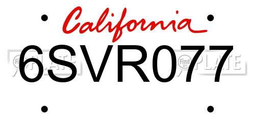 6SVR077 California License Plate