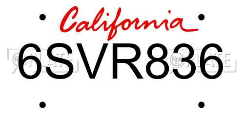 6SVR836 California License Plate