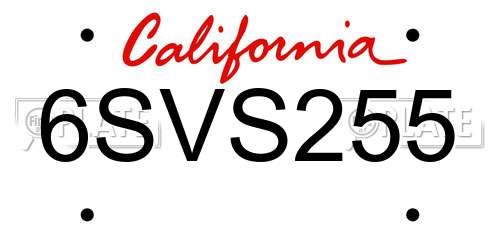 6SVS255 California License Plate