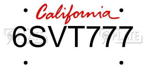 6SVT777 California License Plate