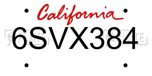 6SVX384 California License Plate