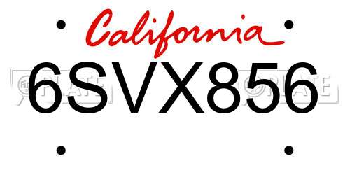 6SVX856 California License Plate