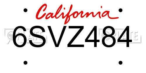 6SVZ484 California License Plate