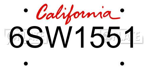 6SW1551 California License Plate