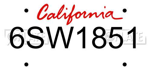 6SW1851 California License Plate