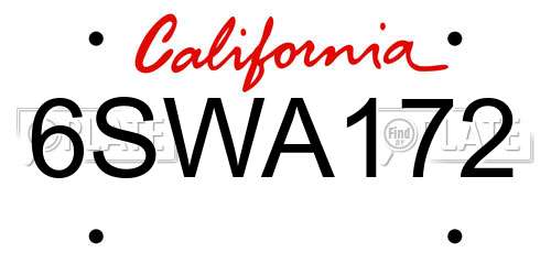 6SWA172 California License Plate