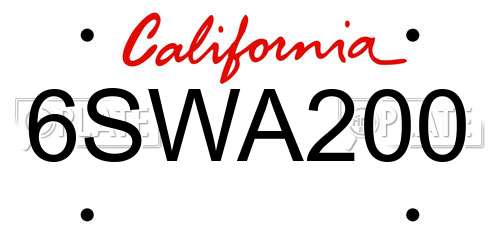 6SWA200 California License Plate