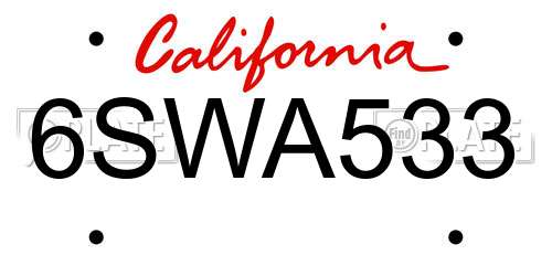 6SWA533 California License Plate