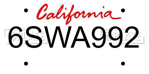 6SWA992 California License Plate