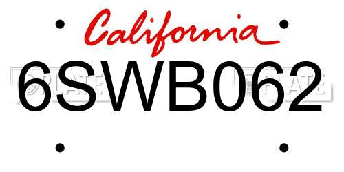 6SWB062 California License Plate