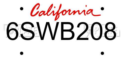 6SWB208 California License Plate