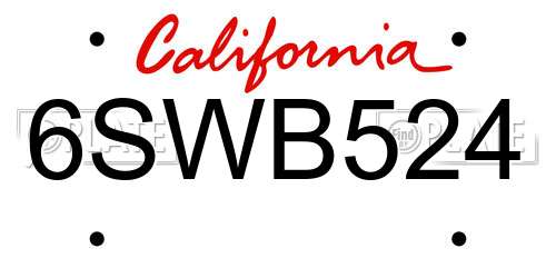 6SWB524 California License Plate