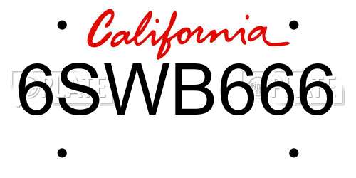6SWB666 California License Plate