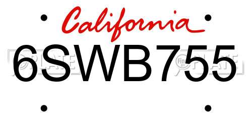 6SWB755 California License Plate