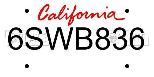 6SWB836 California License Plate