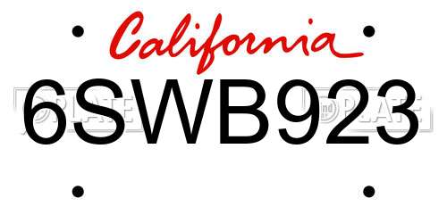 6SWB923 California License Plate