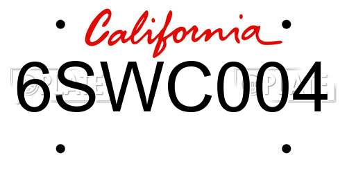 6SWC004 California License Plate