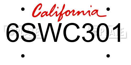 6SWC301 California License Plate