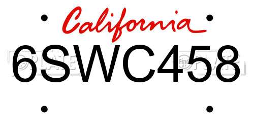 6SWC458 California License Plate