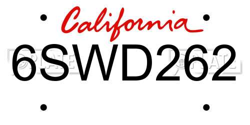 6SWD262 California License Plate
