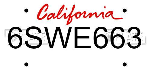 6SWE663 California License Plate