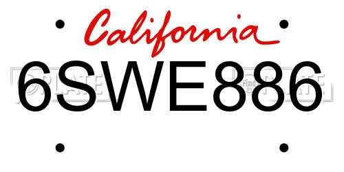 6SWE886 California License Plate