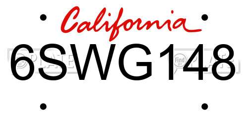 6SWG148 California License Plate
