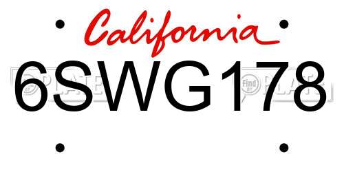 6SWG178 California License Plate
