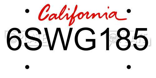 6SWG185 California License Plate