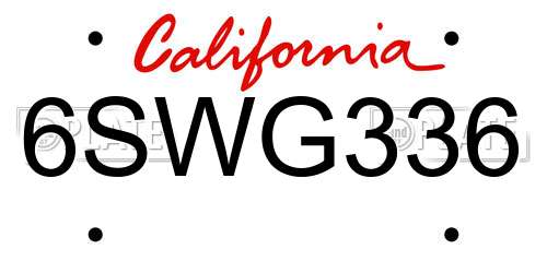 6SWG336 California License Plate