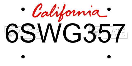 6SWG357 California License Plate