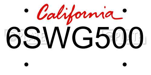 6SWG500 California License Plate