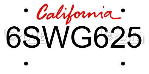 6SWG625 California License Plate
