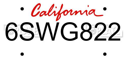 6SWG822 California License Plate