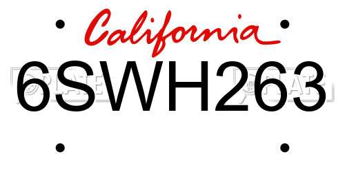 6SWH263 California License Plate