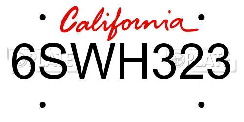 6SWH323 California License Plate