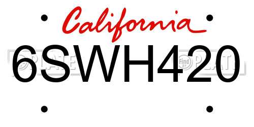6SWH420 California License Plate