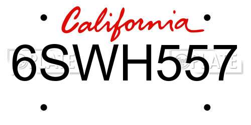 6SWH557 California License Plate