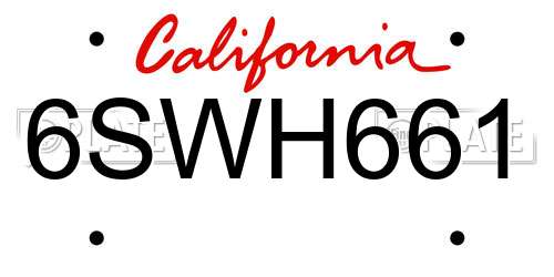 6SWH661 California License Plate
