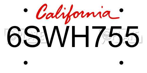 6SWH755 California License Plate