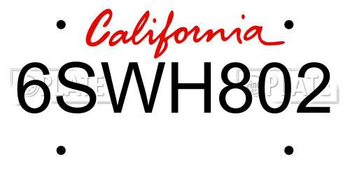 6SWH802 California License Plate