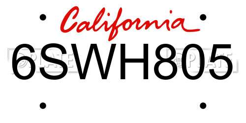 6SWH805 California License Plate