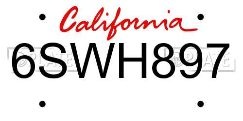 6SWH897 California License Plate