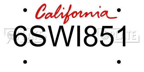 6SWI851 California License Plate