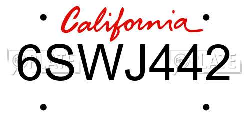 6SWJ442 California License Plate