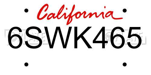 6SWK465 California License Plate