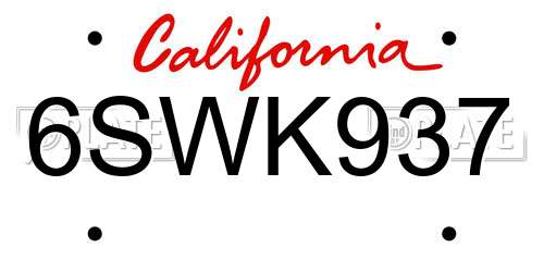 6SWK937 California License Plate