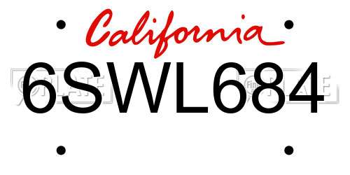 6SWL684 California License Plate